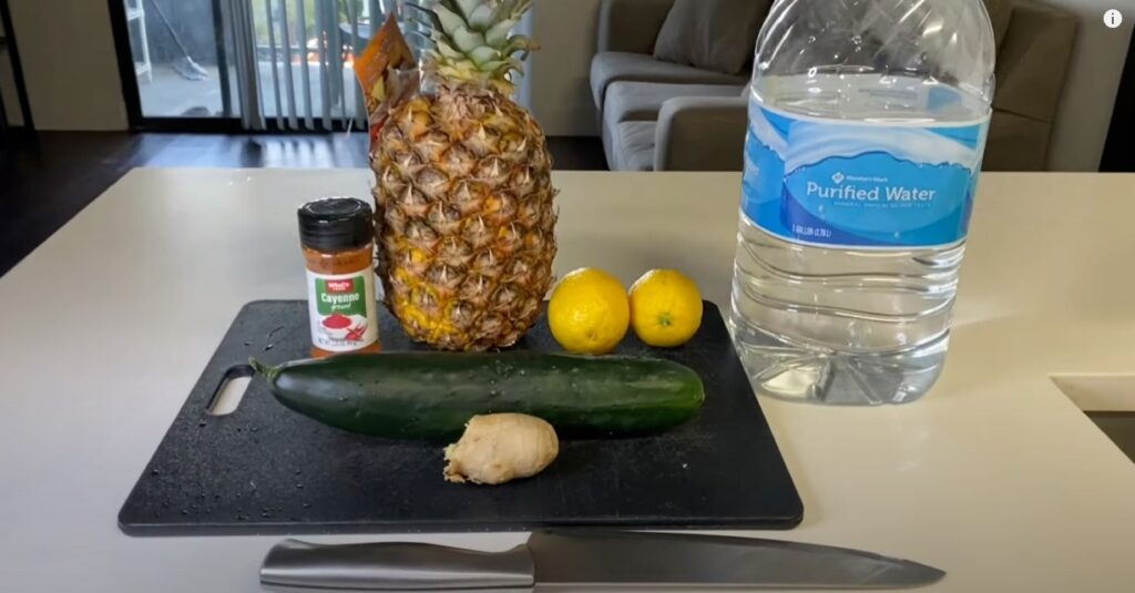 Ingredients of pineapple and cucumber juice